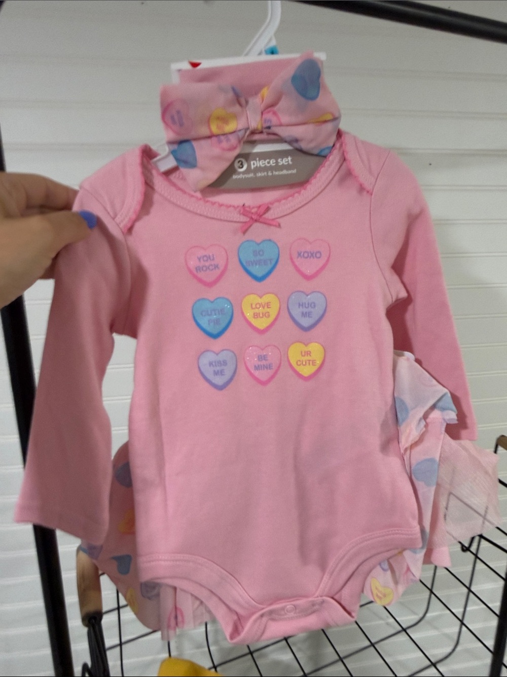 Pink Baby Heart Conversation Candy Bodysuit & Headband Set brand new 6 months